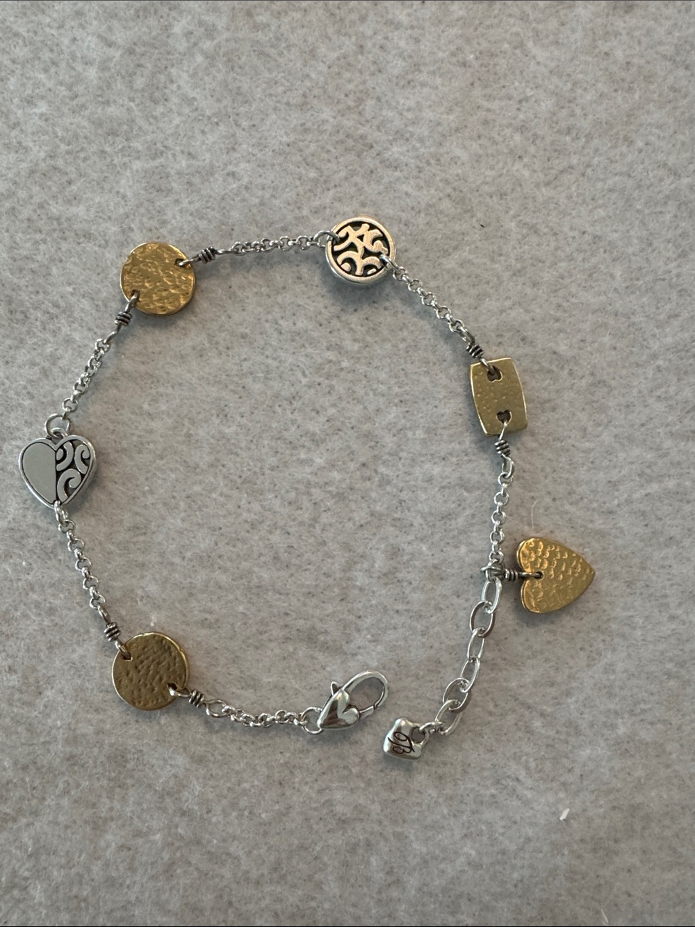 Brighton Two-Tone Gold & Silver Heart Charm Ankle Bracelet